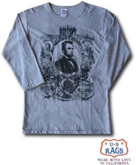 画像: US RAGS - ” LINCOLN ” プリント ７分袖 Tシャツ　グレイ　入荷です！