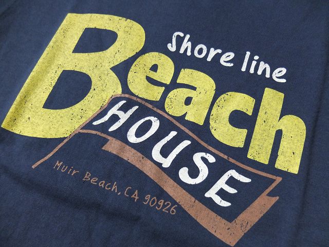 画像: PHERROW'S フェローズ - ''BEACH HOUSE''プリントTシャツ　サンバーンネイビ－