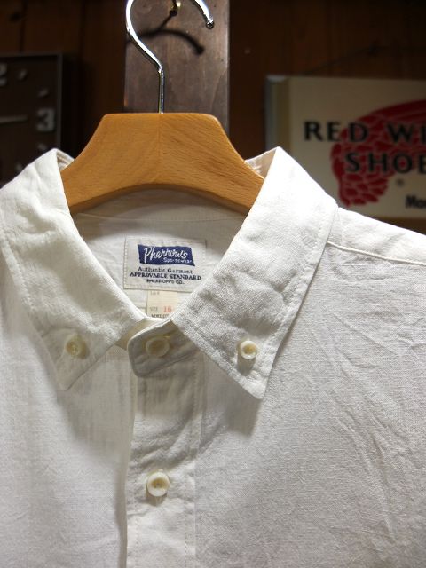 画像: PHERROW'S フェローズ - C/Lシャンブレー7分袖ボタンダウンシャツ　ホワイト　【MADE IN JAPAN】