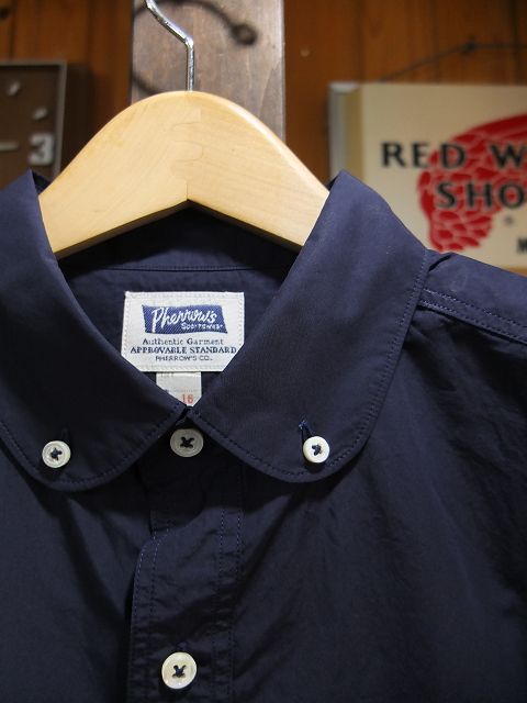 画像: PHERROW'S フェローズ - ラウンドカラー 半袖 ボタンダウンシャツ　ネイビー　【MADE IN JAPAN】