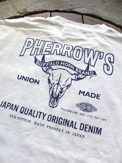 画像: PHERROW'S フェローズ - BUFFALO ポケット付き プリントTシャツ　ホワイト