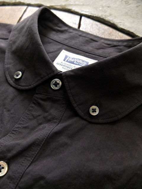 画像: PHERROW'S フェローズ - プレーン ラウンドカラー 半袖 ボタンダウンシャツ　ブラック　【MADE IN JAPAN】